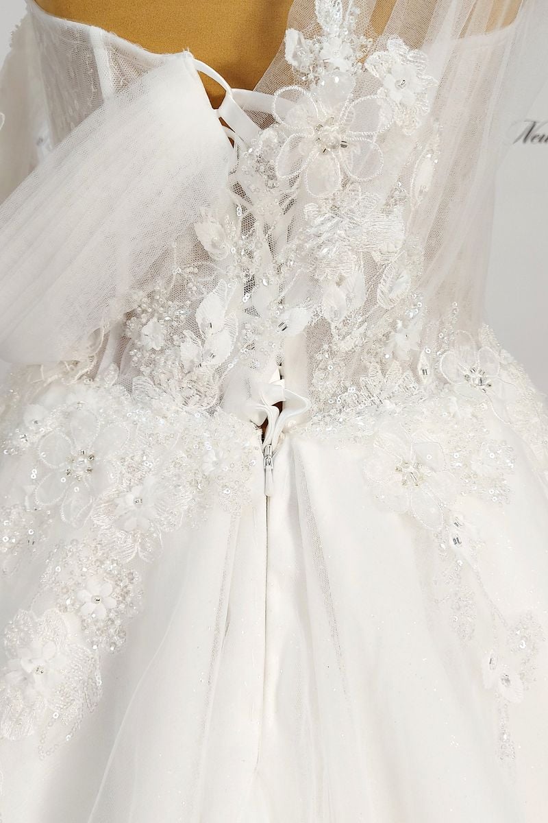 Custom Tulle - 3D Lace Mermaid Wedding Dress Long Sleeves, Nude – Jinza  Bridal