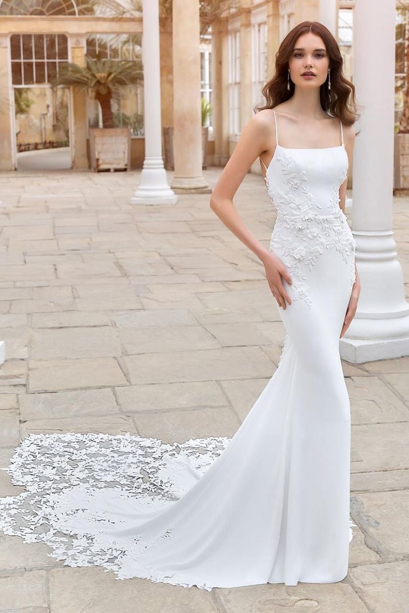 Stunning A-line Straight Neck Pearl-Beaded Wedding Dresses, FC5918 –  OkBridal