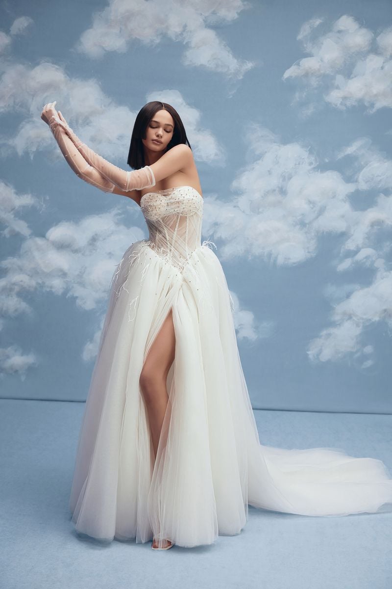 V Neck White Rhinestone Cheap A-line Custom Wedding Dresses Online, WD –  SofieBridal
